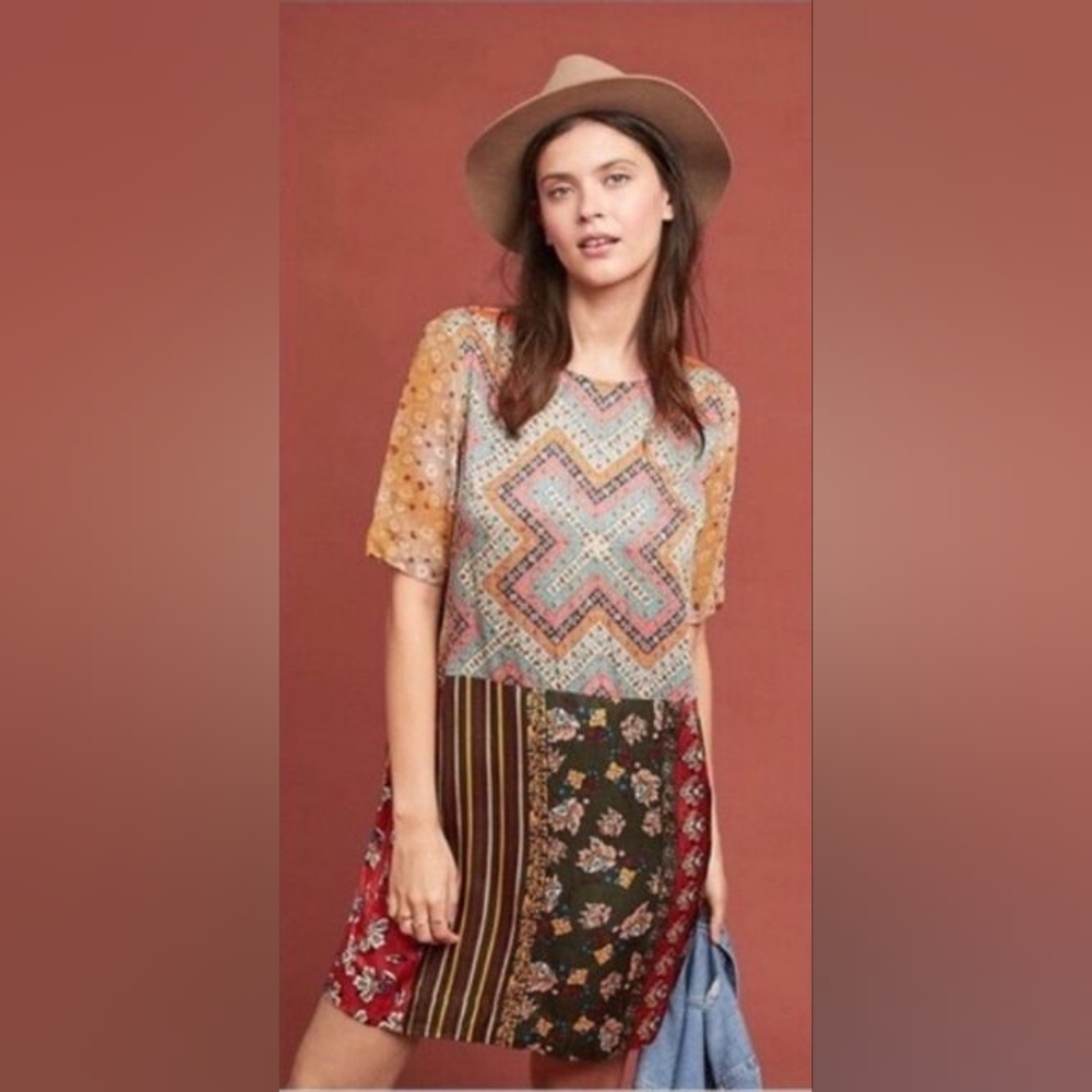 Anthropologie Tiny Anna Patchwork Mini Dress - image 1